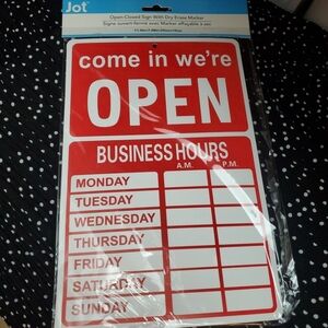 Jot Open Sign - Red & White Business Hours /w Marker
